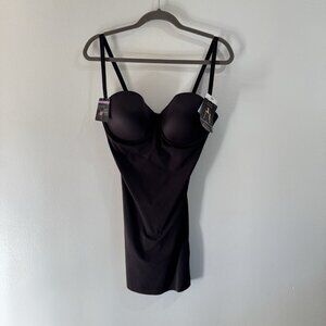 NWT Maidenform 36D Full Slip Bra Shapewear Slimming Black Satin Adjustable